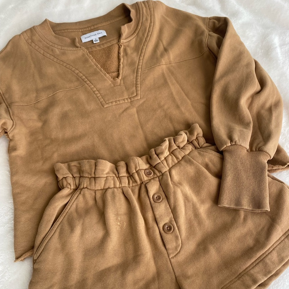 Something Navy Tan Sweatshort Set